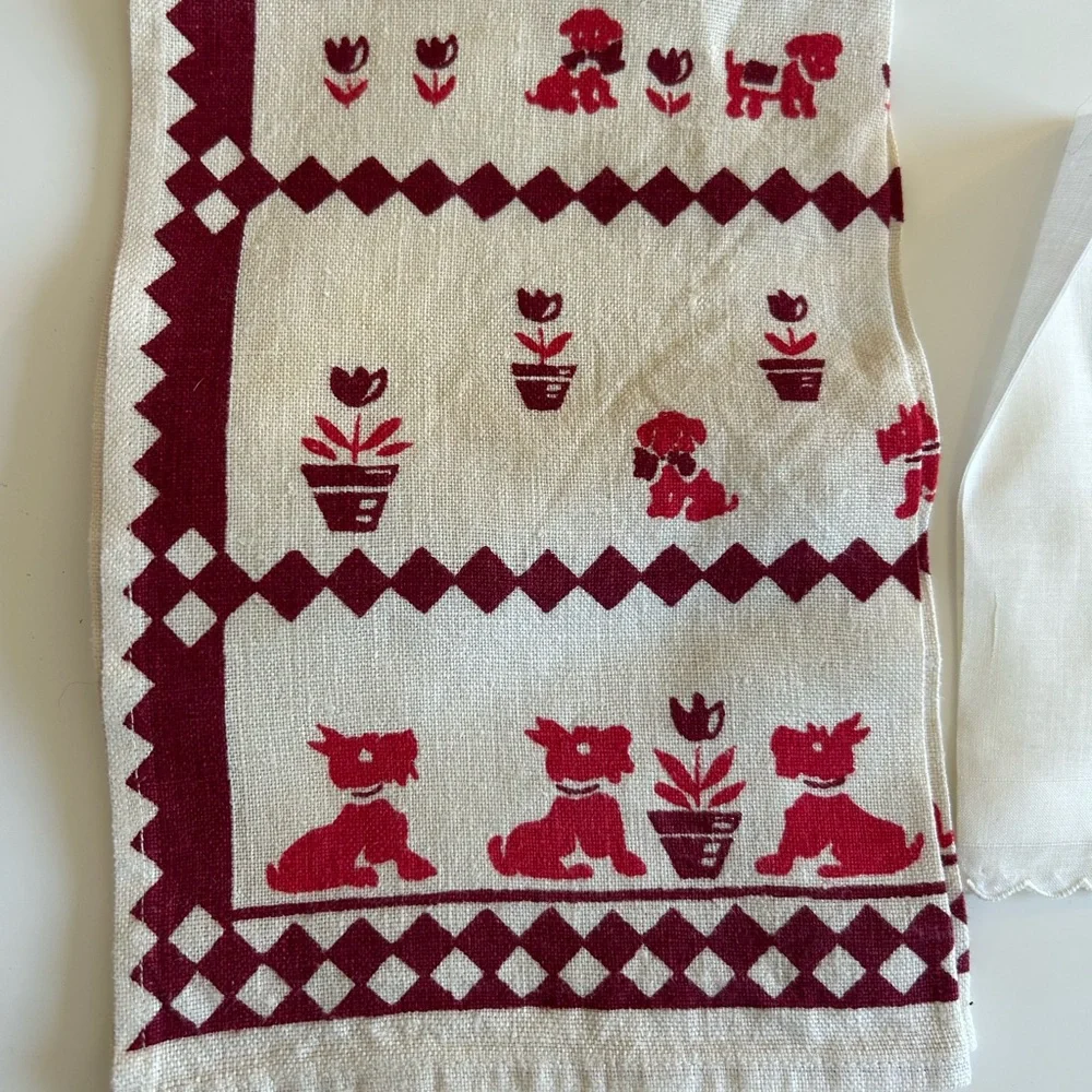 PRISTINE Vintage Scottie Dog Linens Embroidery Hanky Doily